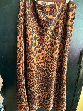 a new day Leopard-Print Satin Slip Skirt in Brown and Black Maxi